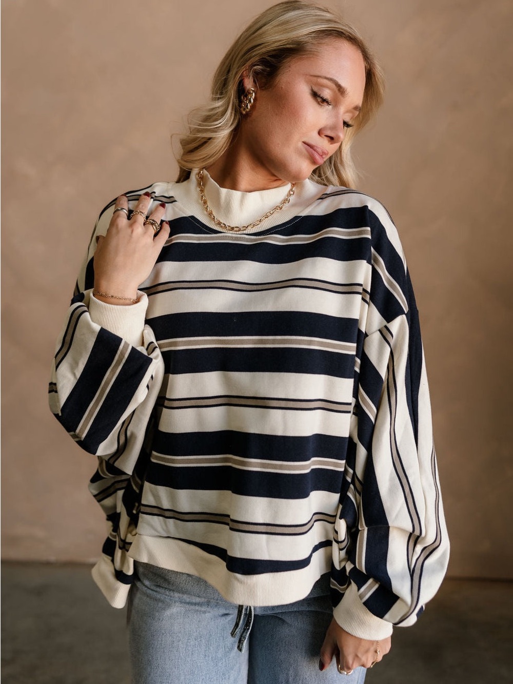 Striped Oversized Mockneck Sweatshirt